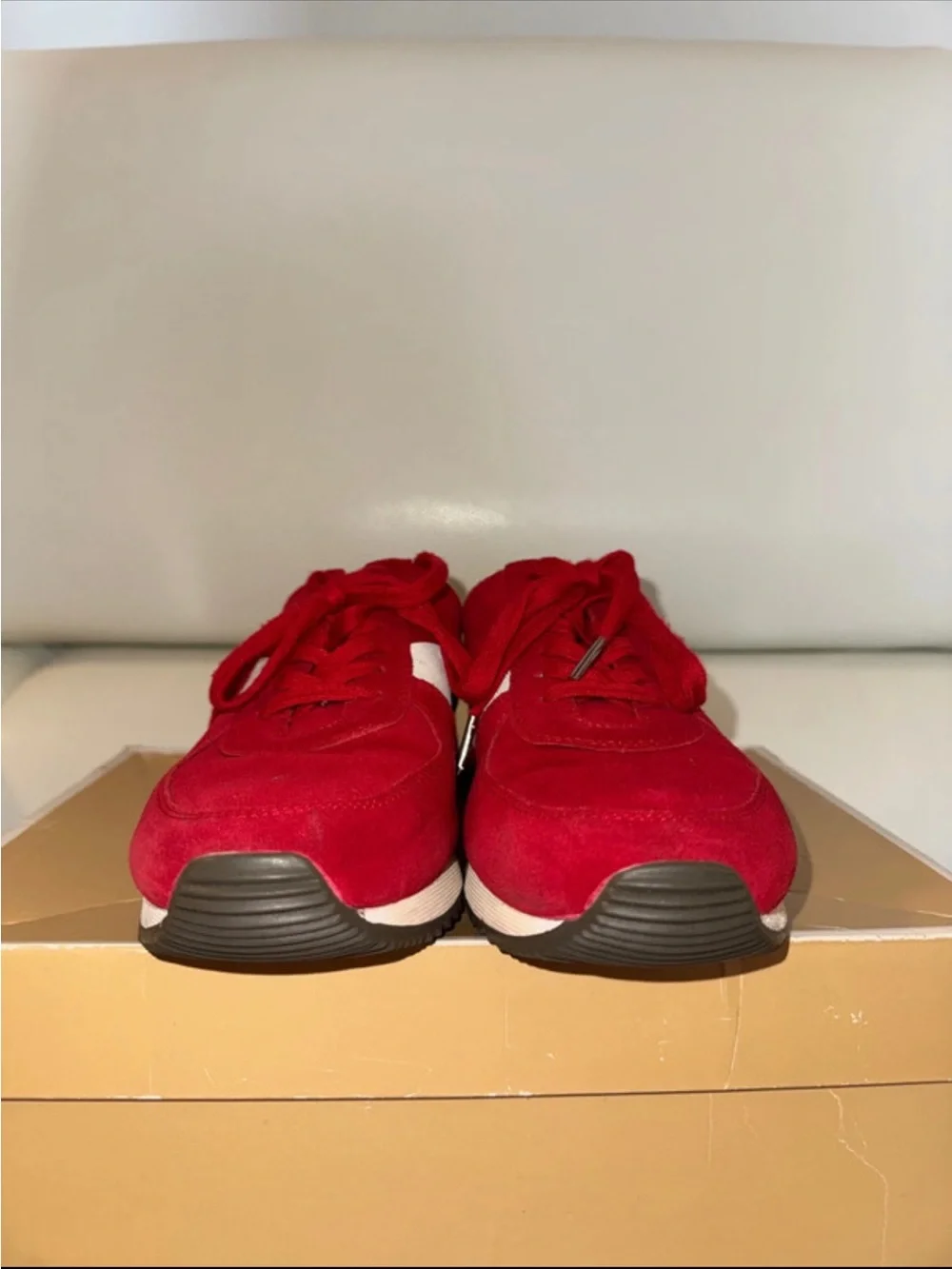 MICHAEL KORS RED & WHITE SUEDE LACE-UP SNEAKER